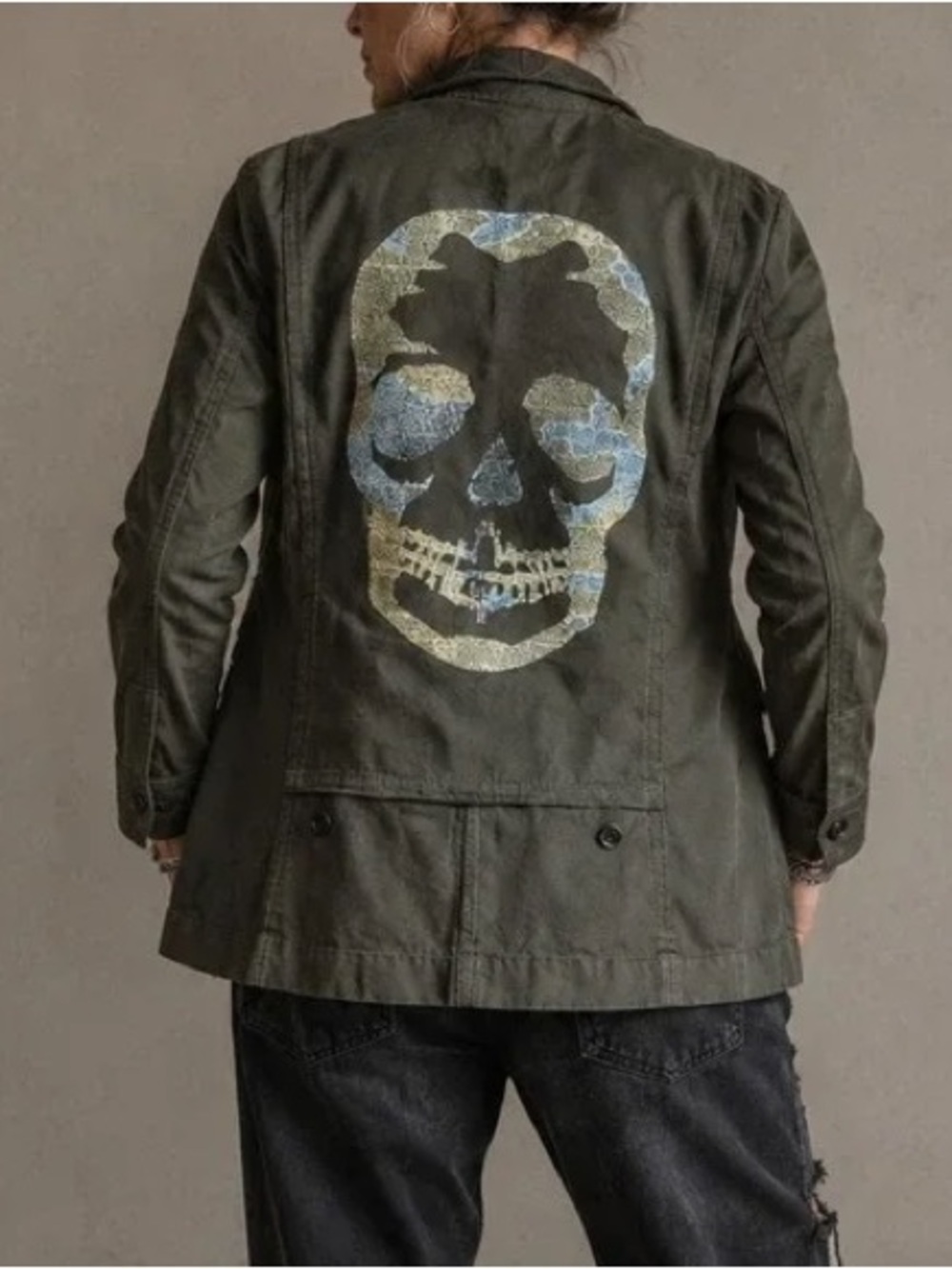 NWT Zadig & Voltaire Virginia Camo Skull Lurex Jacket Kaki Green Sz M